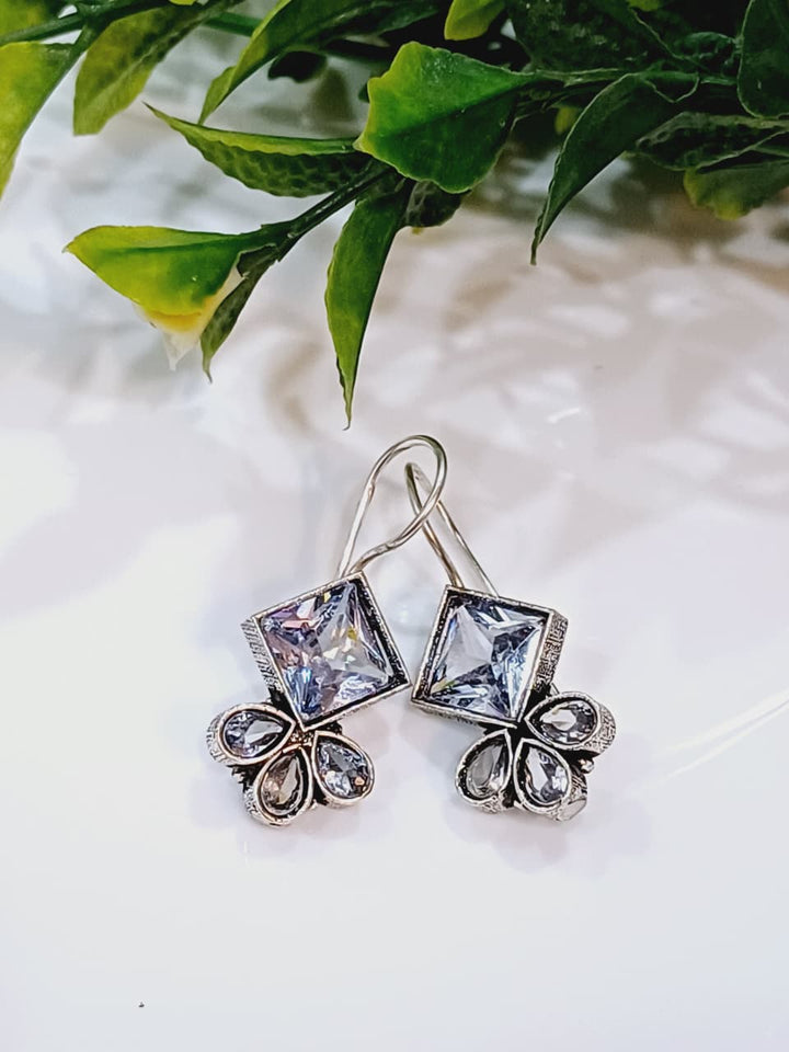 Silver-Toned Floral Drop Earrings